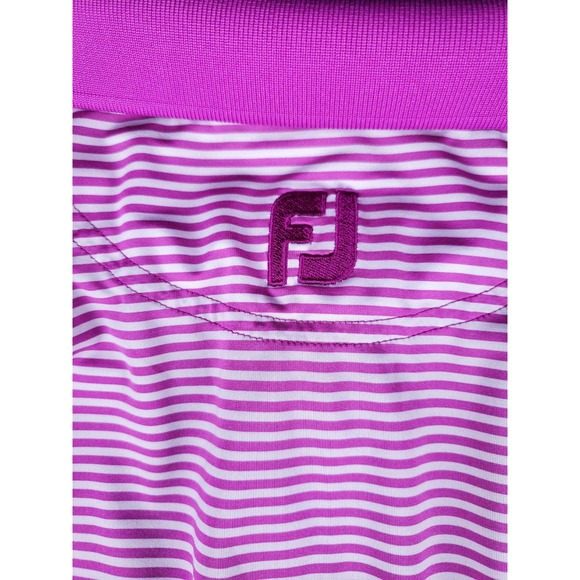 FootJoy  Polo Shirt Mens XL White Purple  Striped Spring Lakes Golf Club Logo - Picture 7 of 8